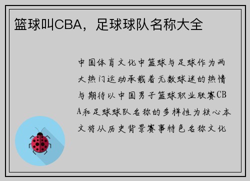 篮球叫CBA，足球球队名称大全