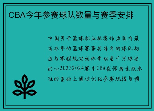 CBA今年参赛球队数量与赛季安排