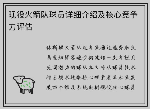 现役火箭队球员详细介绍及核心竞争力评估