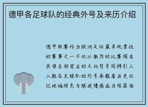 德甲各足球队的经典外号及来历介绍